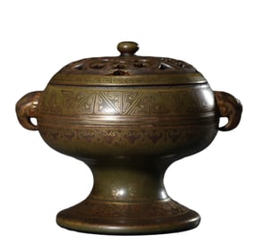 A TEA-DUST GLAZED GILT-DECORATED CENSER
