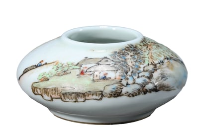 A FAMILLE ROSE 'LANDSCAPE AND FIGURES' WATER DROPPER