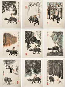 LI KERAN (1907-1989), ATTRIBUTED TO, HERDING BUFFALO (NINE-LEAF ALBUM)