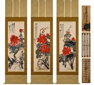 LIU HAILIU (1896-1994), ATTRIBUTED TO, FLOWERS (THREE PANELS)