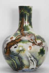 AN ENAMEL 'ANIMALS WITH POETRY' GLOBULAR VASE