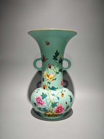 A GREEN-GROUND ENAMEL 'POPPY AND POETRY'  VASE