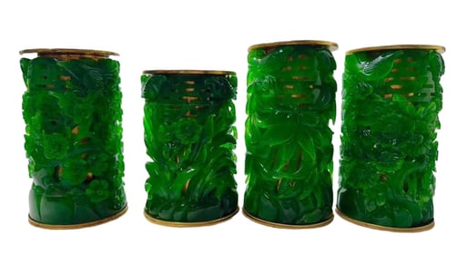 A GILT-INLAID JADEITE SET