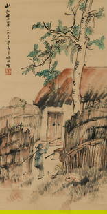 ZHAO WANGYUN (1906-1977), ATTRIBUTED TO, MOUNTAIN FARMHOUSE: ZHAO WANGYUN (1906-1977), ATTRIBUTED TO, MOUNTAIN FARMHOUSE Length: 95 cm (37.4 in.), Width: 48 cm (18.9 in.). All measurements are approximate. Azaya Art Gallery is delighted to showcase our meticulo