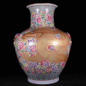 A FAMILLE ROSE 'MILLEFLEURS AND DRAGON' JAR