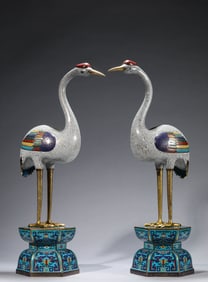 A GROUP OF CLOISONNé CRANES