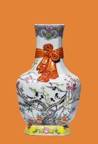 A FAMILLE ROSE 'MAGPIE ON PLUM BRANCH' VASE