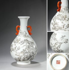 A BLACK-GROUND 'LANDSCAPE' VASE