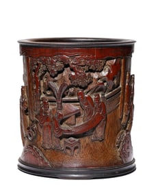 A BAMBOO 'FIGURE SCENE' BRUSHPOT