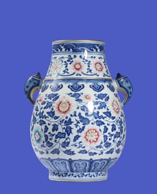 A BLUE AND WHITE WITH IRON-RED  JAR