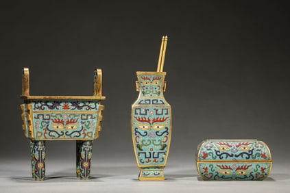 A GROUP OF CLOISONNé ENAMEL 'TAOTIE' RITUAL OBJECTS