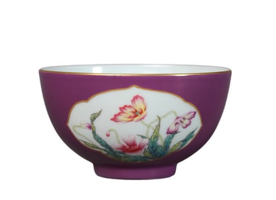 A PURPLE-GROUND FAMILLE ROSE 'FLORAL' BOWL