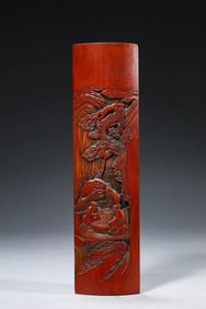 A BAMBOO 'SCHOLAR UNDER PINE' WRIST REST