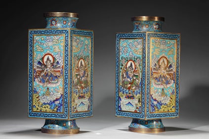 A PAIR OF CLOISONNé 'BUDDHIST' VASES