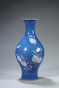 A BLUE-GLAZED 'BAT AND SHOU' OLIVE SHAPED VASE