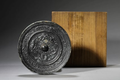 A BRONZE 'BEAST AND IMMORTAL' MIRROR