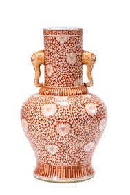 A CORAL-RED 'PEONY' VASE