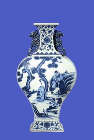 A BLUE AND WHITE 'FIGURE SCENE' MOONFLASK