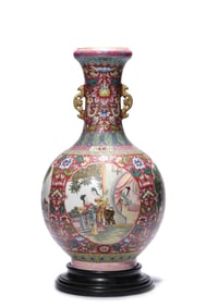 A ROSE-GROUND FAMILLE ROSE 'LADY' VASE