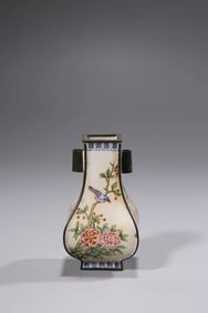 A PAINTED ENAMEL VASE