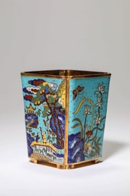 A CLOISONNé ENAMEL 'FIGURE SCENE' BRUSHPOT