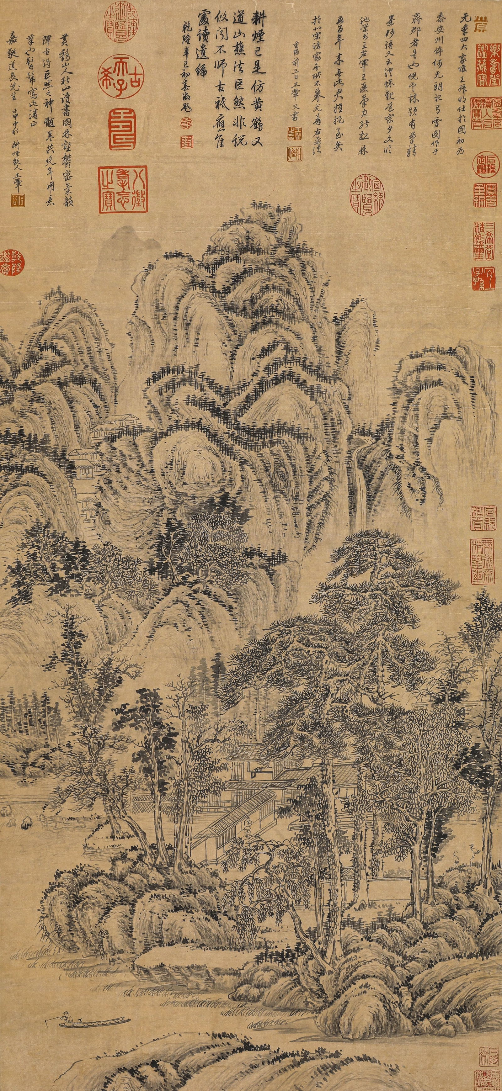 WANG HUI (1632-1717), ATTRIBUTED TO, LANDSCAPE WITH FIGURES: WANG HUI (1632-1717), ATTRIBUTED TO, LANDSCAPE WITH FIGURES Dimensions: Width: 52 cm (20.5 in) × Height: 111 cm (43.7 in). All measurements are approximate. Azaya Art Gallery is delighted to showcase