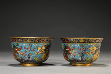 A GROUP OF CLOISONNé 'DRAGON' BOWLS