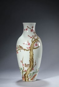 A FAMILLE ROSE 'MAGPIE ON PLUM' VASE