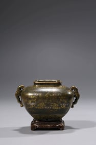 A TEA-DUST-GLAZED GILT-DECORATED CENSER
