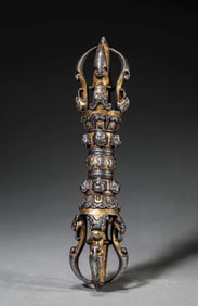 A TIBET IRON FIVE-PRONGED VAJRA