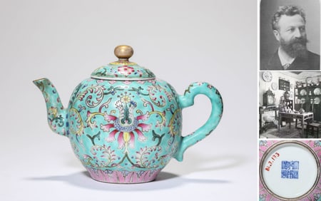 A FAMILLE-ROSE TURQUOISE-GROUND 'FLOWERS' TEAPOT