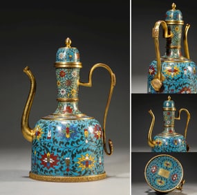 A CLOISONNé ENAMEL 'INTERLOCKING LOTUS' EWER
