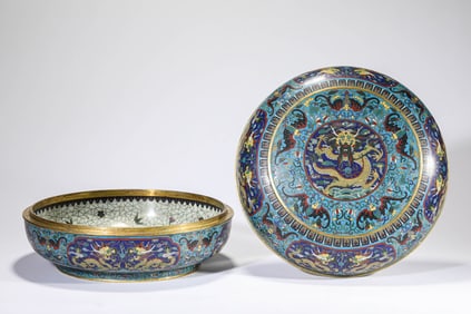 A CLOISONNé ENAMEL 'DRAGON' COVERED BOX