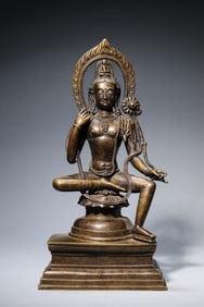 A PALA STYLE ALLOY COPPER AND SILVER-INLAID AVALOKITESHVARA