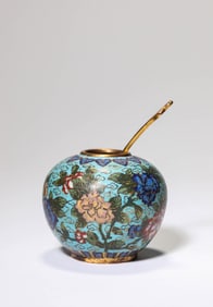 A CLOISONNé ENAMEL 'FLOWERS AND POEM' WATER DROPPER