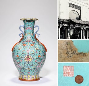 A TURQUOISE-GROUND FAMILLE-ROSE 'INTERLOCKING LOTUS' VASE