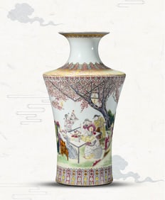 A FAMILLE-ROSE 'PEACH GARDEN NIGHT BANQUET' VASE