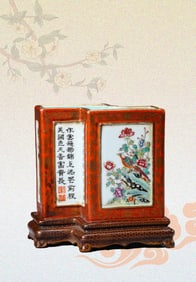 A FAMILLE-ROSE DOUBLE BRUSH POT