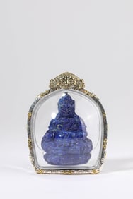 A LAPIS LAZULI YELLOW JAMBHALA BUDDHIST PLAQUE