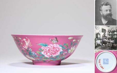 A RUBY-RED-GROUND FAMILLE-ROSE 'BUTTERFLIES AND FLOWERS' BOWL
