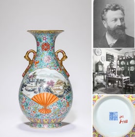 A TURQUOISE-GROUND FAMILLE-ROSE 'LANDSCAPE AND FIGURE' VASE