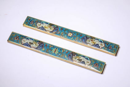 A CLOISONNé ENAMEL 'LANDSCAPE' PAPERWEIGHT