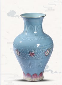 A BLUE-GLAZED 'CARVED FLOWERS' VASE