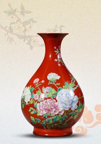 A CORAL-RED-GROUND FAMILLE-ROSE 'FLOWERS' YUHUCHUNPING