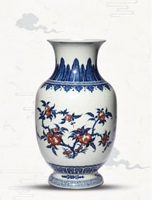 A BLUE AND WHITE AND UNDERGLAZE-RED 'BAT, DEER AND SHOU' VASE