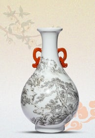 A BLACK-DECORATED 'LANDSCAPE' VASE