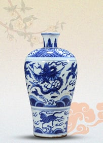 A BLUE AND WHITE 'DRAGON AND CLOUDS' VASE