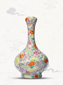 A FAMILLE-ROSE 'HUNDRED FLOWERS' GARLIC-HEAD VASE
