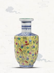 A FAMILLE-ROSE YELLOW-GROUND 'BAT AND SHOU' VASE