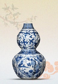 A BLUE AND WHITE 'BABAO AND FLOWERS'  VASE